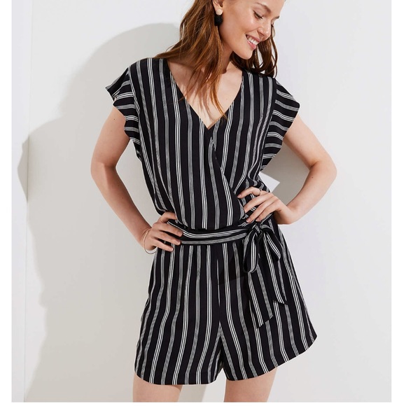 LOFT Pants - LOFT | Petite Striped Flutter Sleeve Romper NWOT